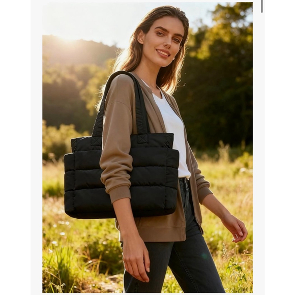 NEW Tote Bag Puffy Quilted Handbag Compartments Lightweight - Picture 7 of 12